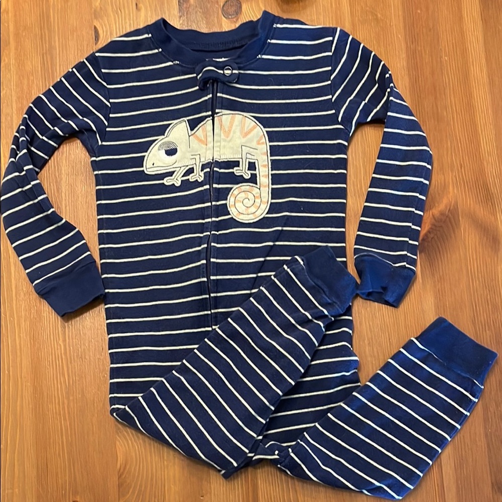 Striped Blue Kids Pajamas with Chameleon Design